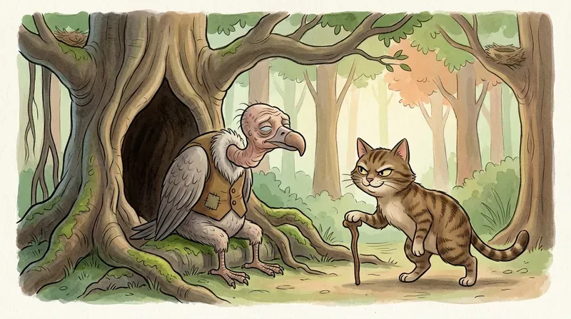 Sneaky cat approaching the Peepal tree hollow